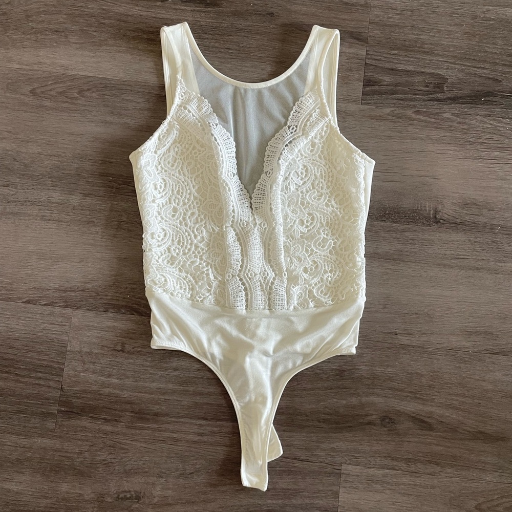 Lulu's White Lace Bodysuit One Piece
